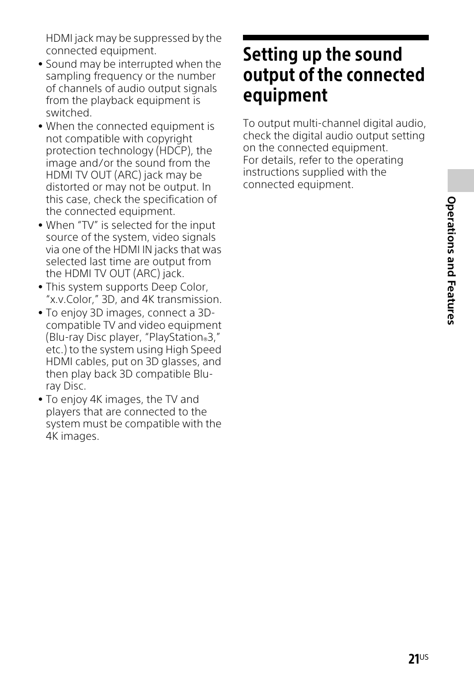 Setting up the sound output, Of the connected equipment | Sony HT-CT660 User Manual | Page 21 / 112