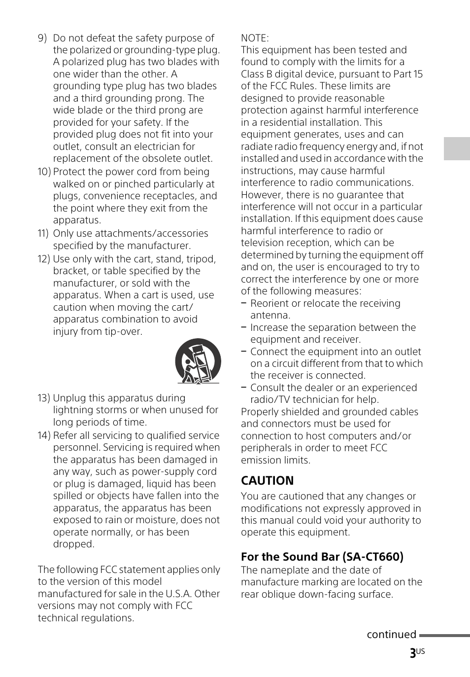 Caution | Sony HT-CT660 User Manual | Page 3 / 112
