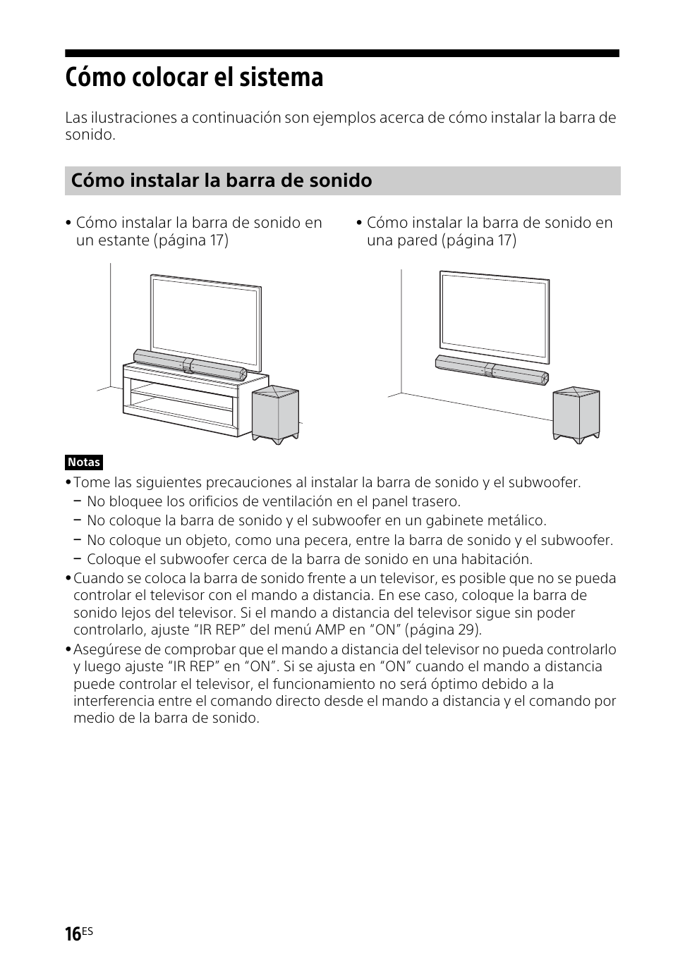 Cómo colocar el sistema, Cómo instalar la barra de sonido | Sony HT-CT660 User Manual | Page 90 / 112