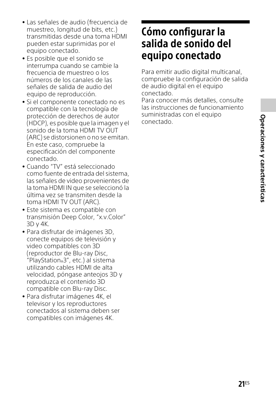 Cómo configurar la salida, De sonido del equipo conectado | Sony HT-CT660 User Manual | Page 95 / 112