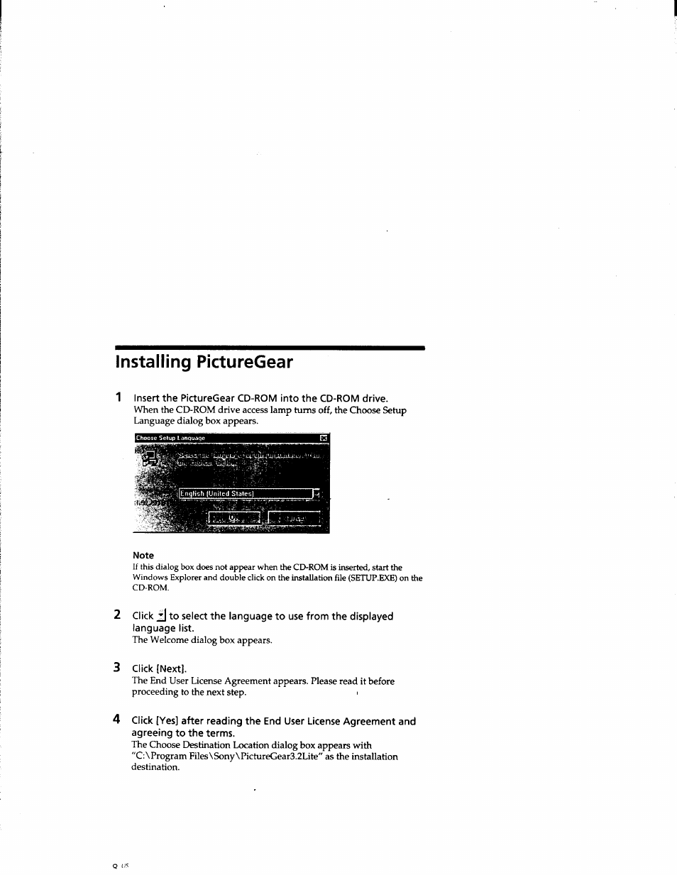 Installing picturegear, Click, Click [next | Sony DCR-TRV10 User Manual | Page 143 / 163