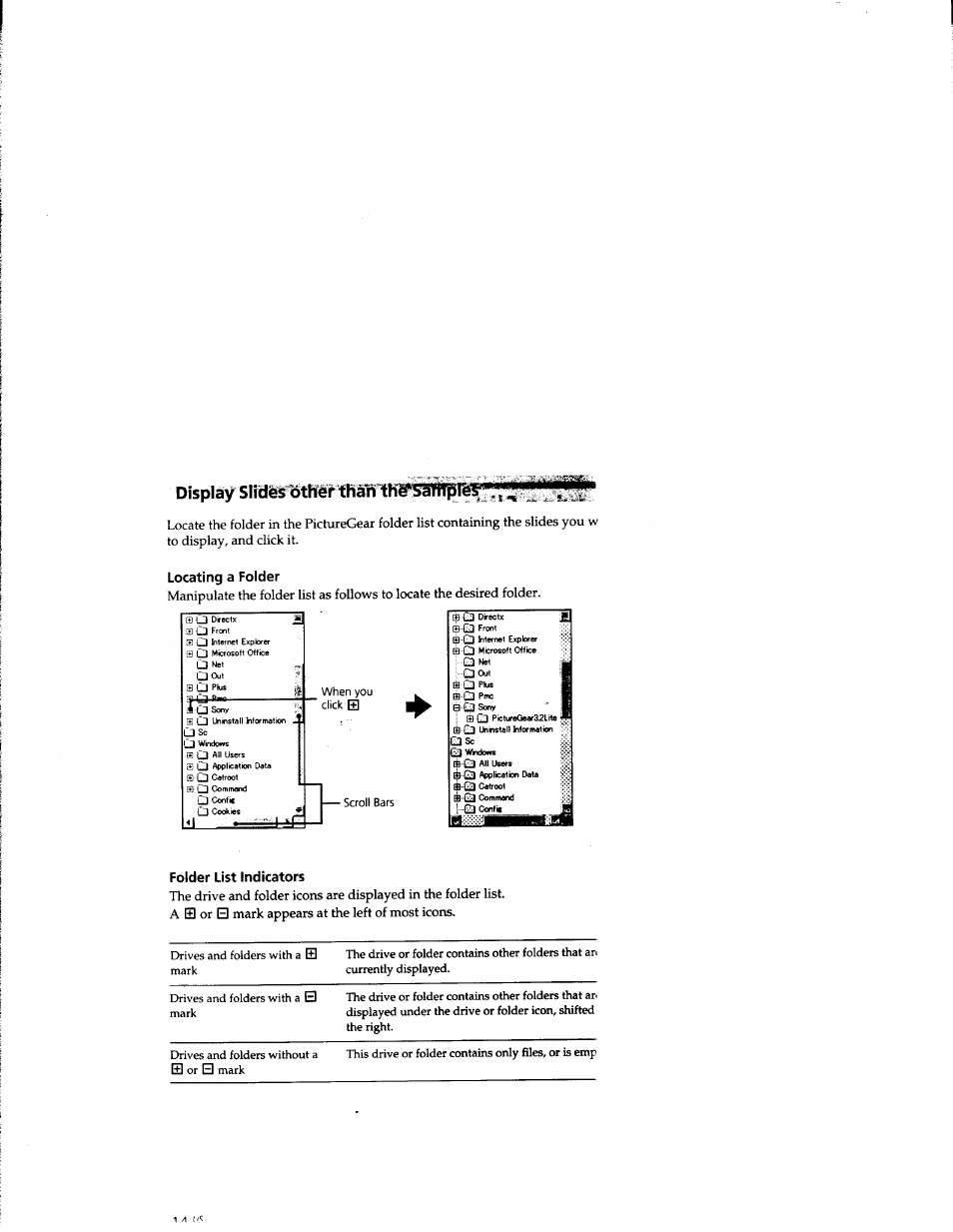 Display slrabroth^iithshlhe^ipre, A el, Locating a folder | Folder list indicators | Sony DCR-TRV10 User Manual | Page 149 / 163