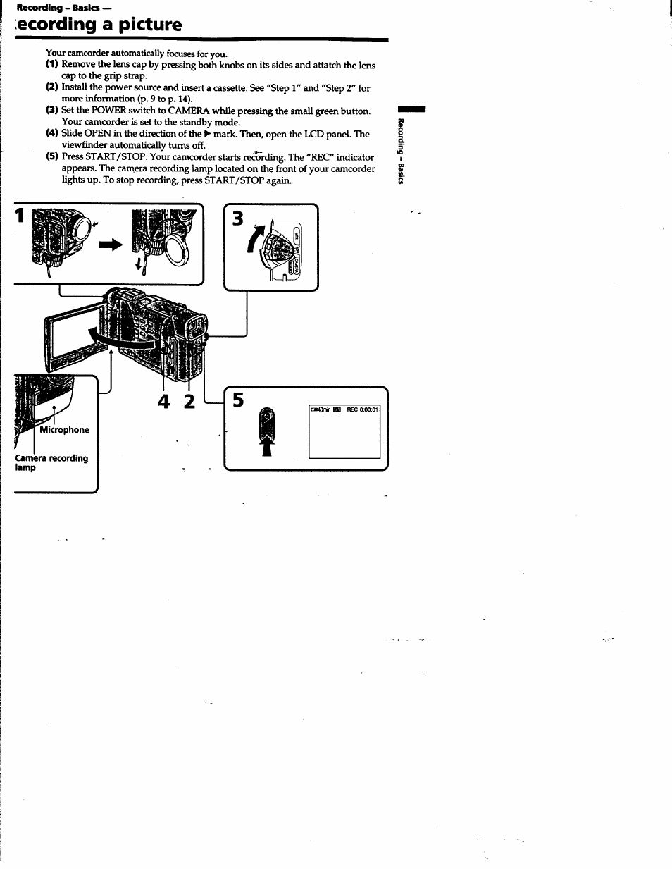 Ecording a picture, Recording a picture | Sony DCR-TRV10 User Manual | Page 15 / 163