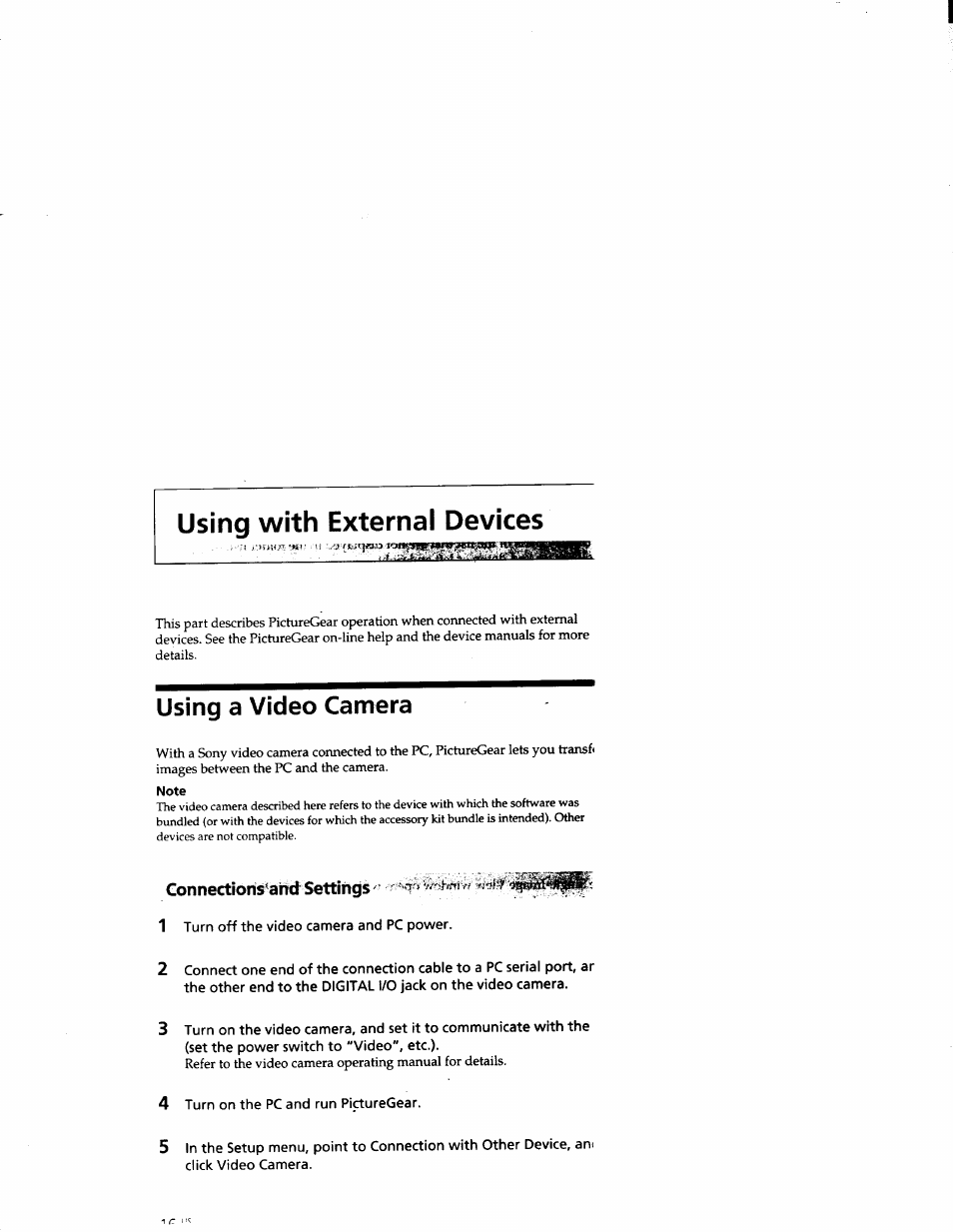 Using a video camera, Using with external devices, Gonnectioris'and settings' 7» ? 1 | Sony DCR-TRV10 User Manual | Page 151 / 163