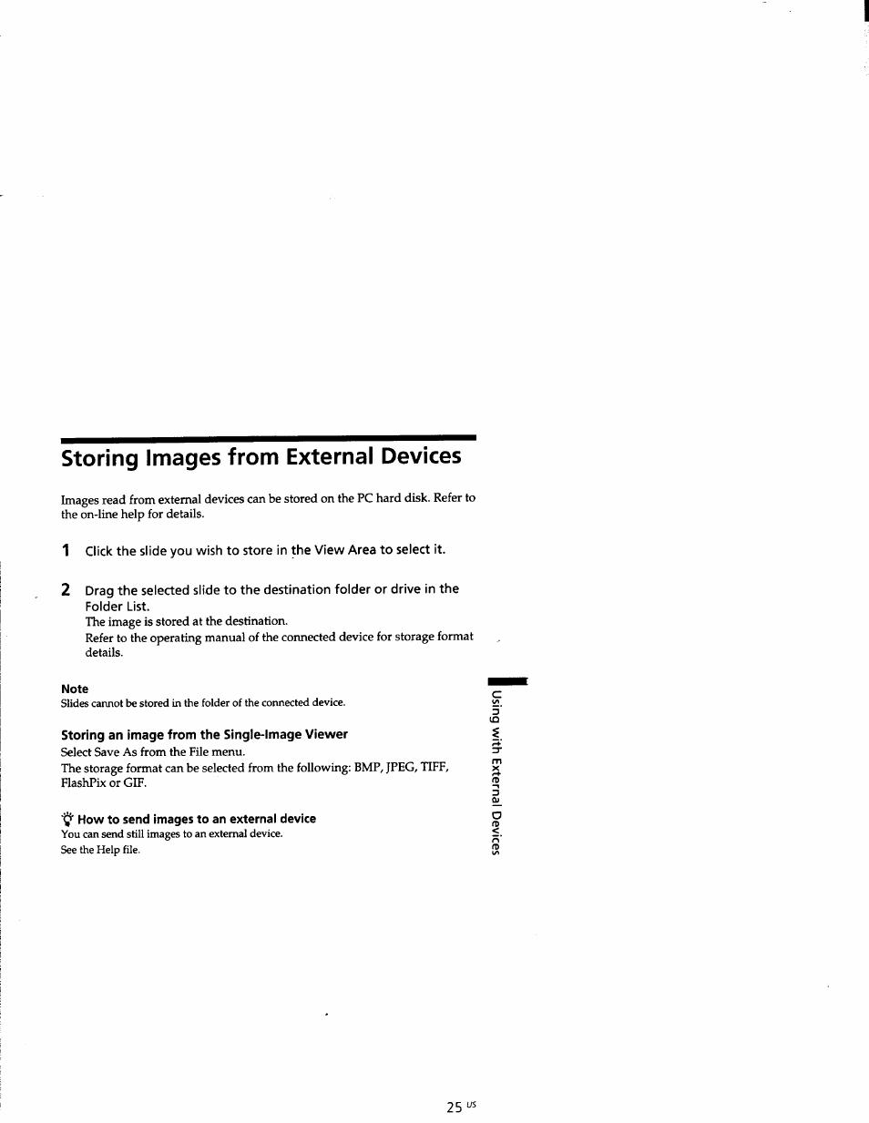 Storing images from external devices, Storing an image from the single-image viewer, How to send images to an external device | Sony DCR-TRV10 User Manual | Page 160 / 163