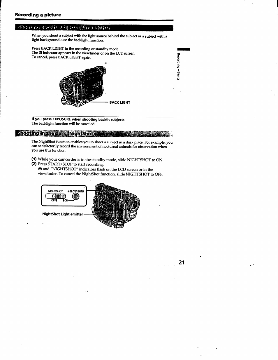 Recording a picture | Sony DCR-TRV10 User Manual | Page 21 / 163