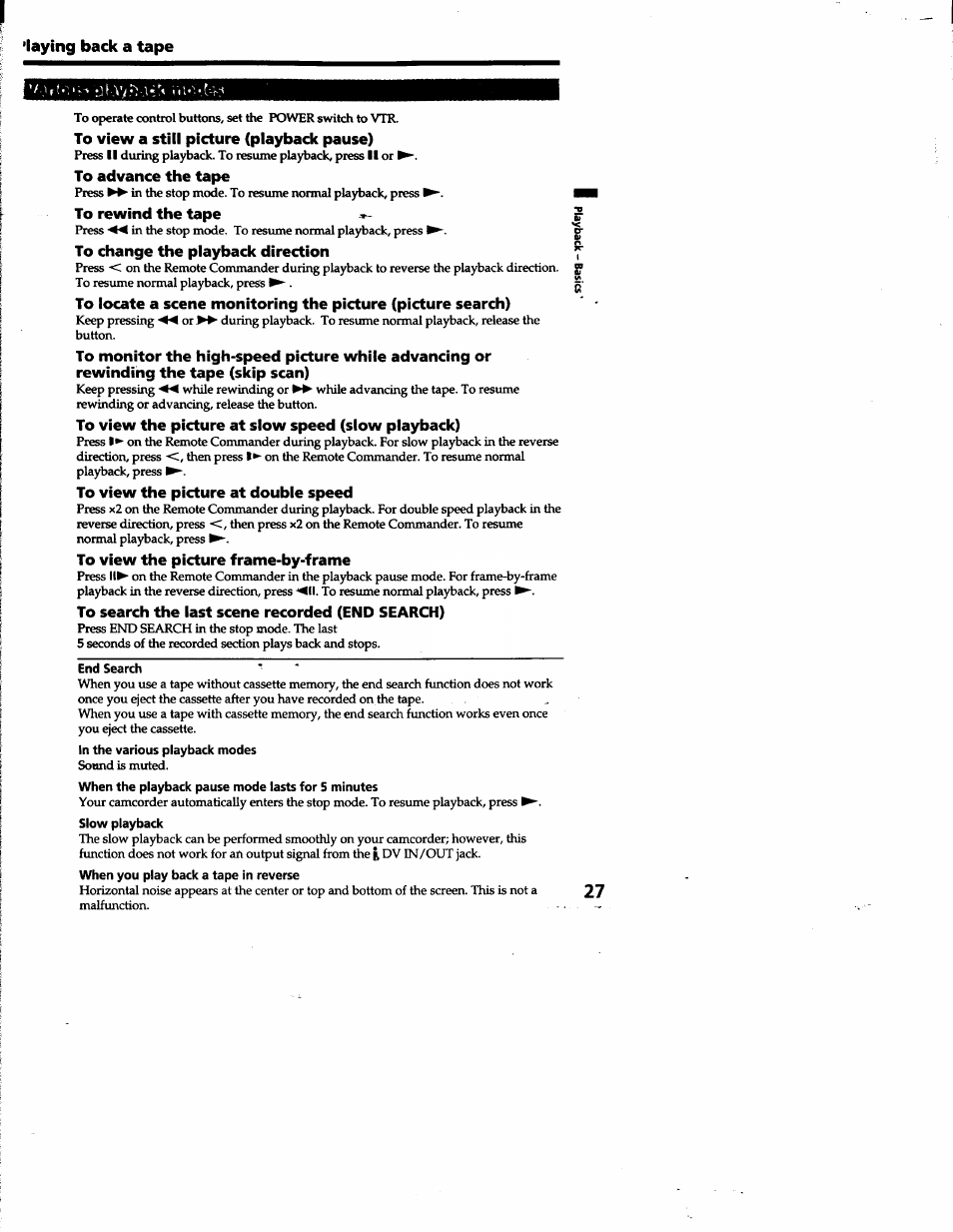 Laying back a tape | Sony DCR-TRV10 User Manual | Page 27 / 163