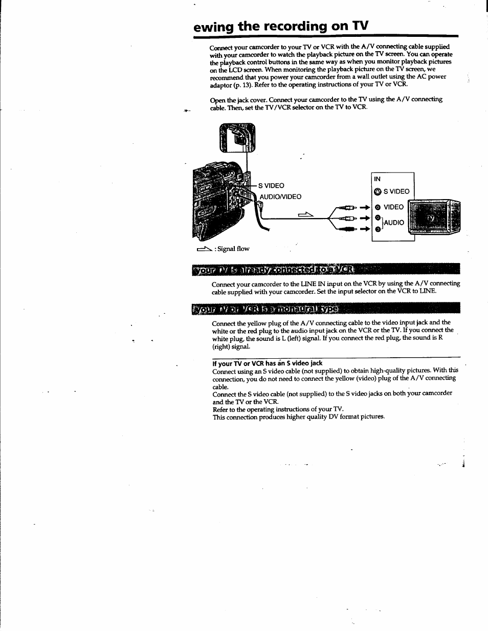 Ewing the recording on tv, S video audio/video | Sony DCR-TRV10 User Manual | Page 28 / 163