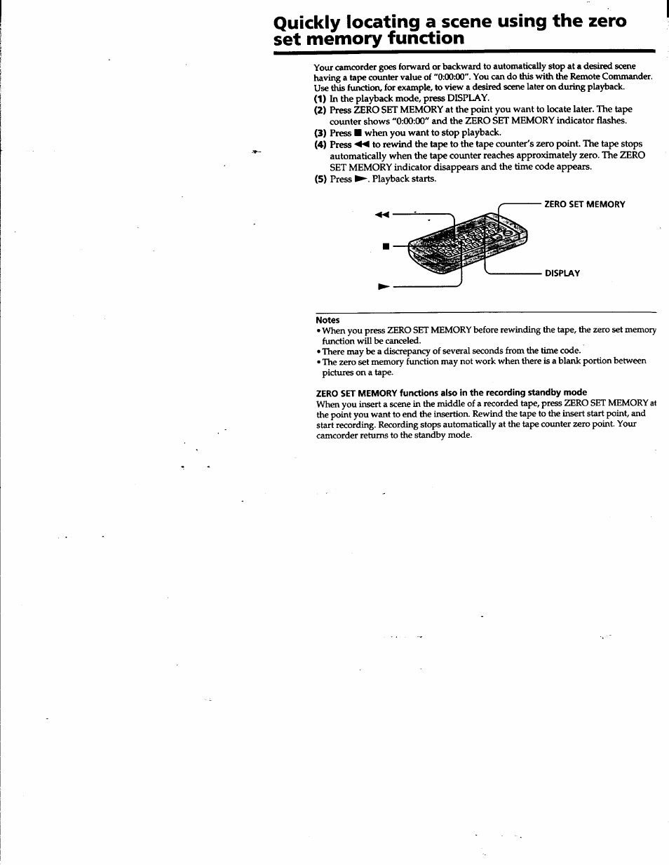 Zero set memory, Notes | Sony DCR-TRV10 User Manual | Page 48 / 163