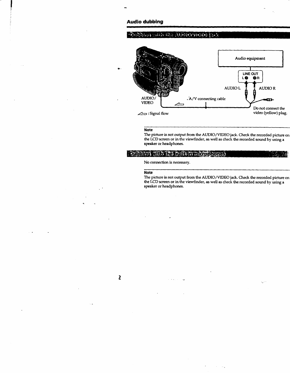 Note, Audio dubbing | Sony DCR-TRV10 User Manual | Page 63 / 163