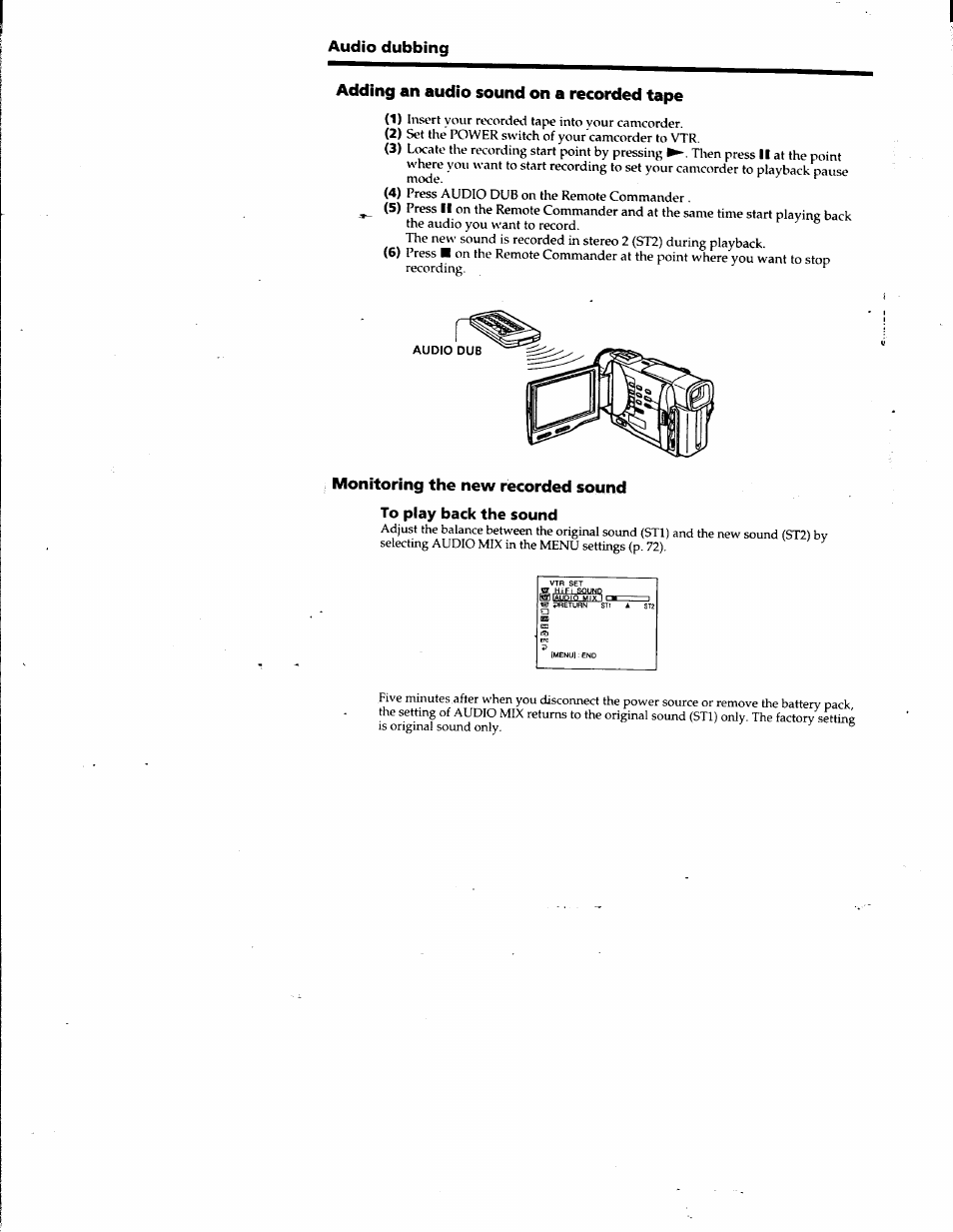 Adding an audio sound on a recorded tape | Sony DCR-TRV10 User Manual | Page 64 / 163