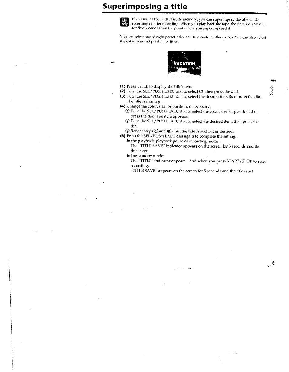 Superimposing a title | Sony DCR-TRV10 User Manual | Page 66 / 163