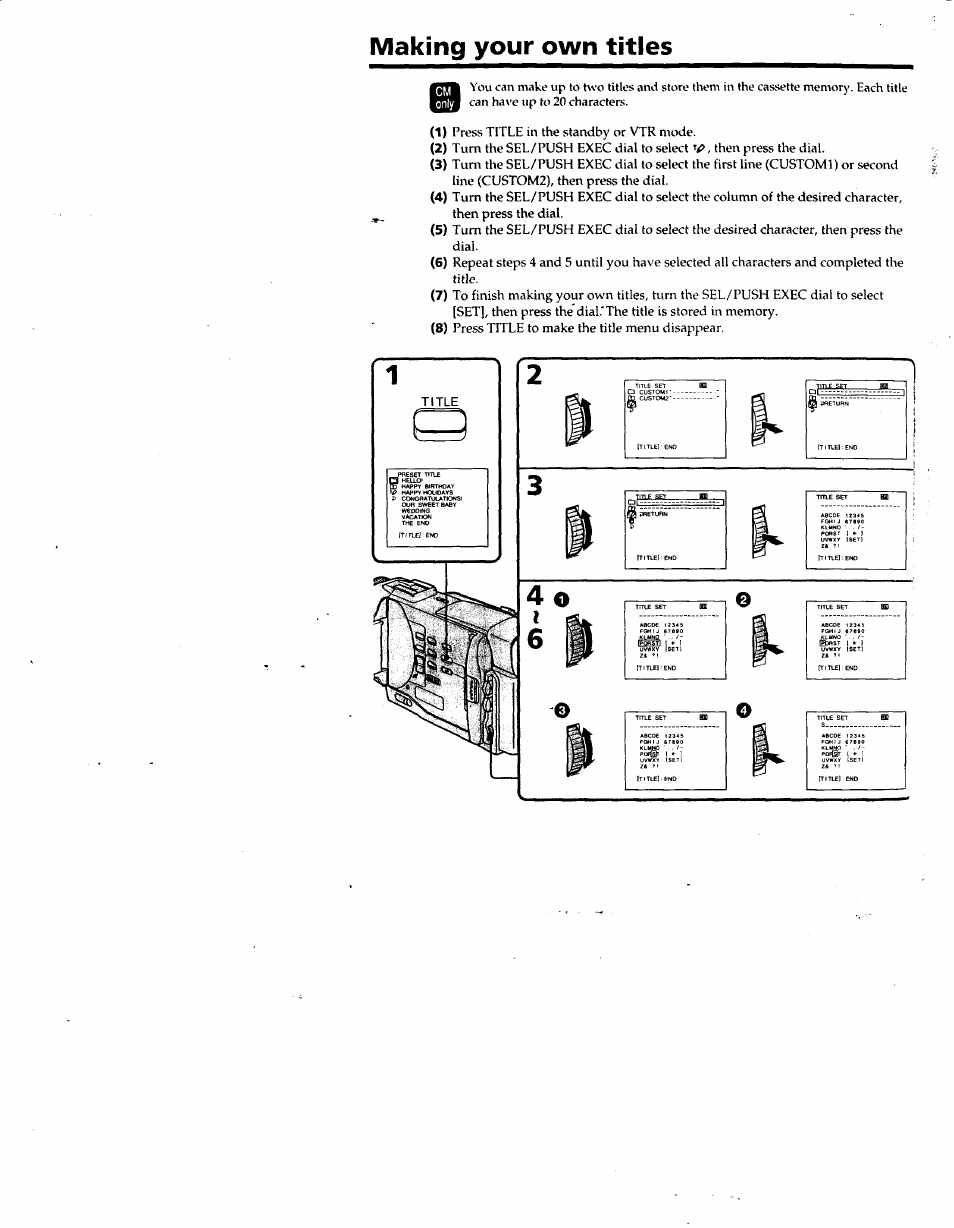 Making your own titles | Sony DCR-TRV10 User Manual | Page 69 / 163