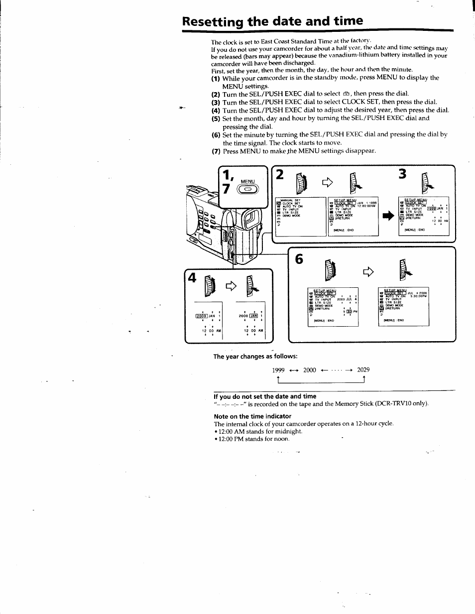 Resetting the date and time | Sony DCR-TRV10 User Manual | Page 78 / 163