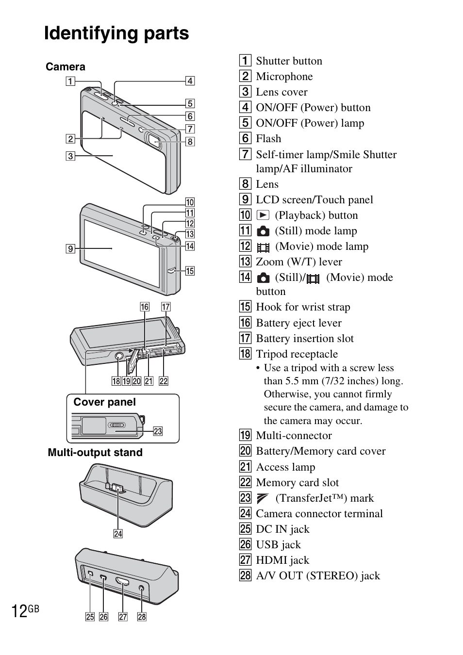 Identifying parts | Sony DSC-TX7 User Manual | Page 12 / 64