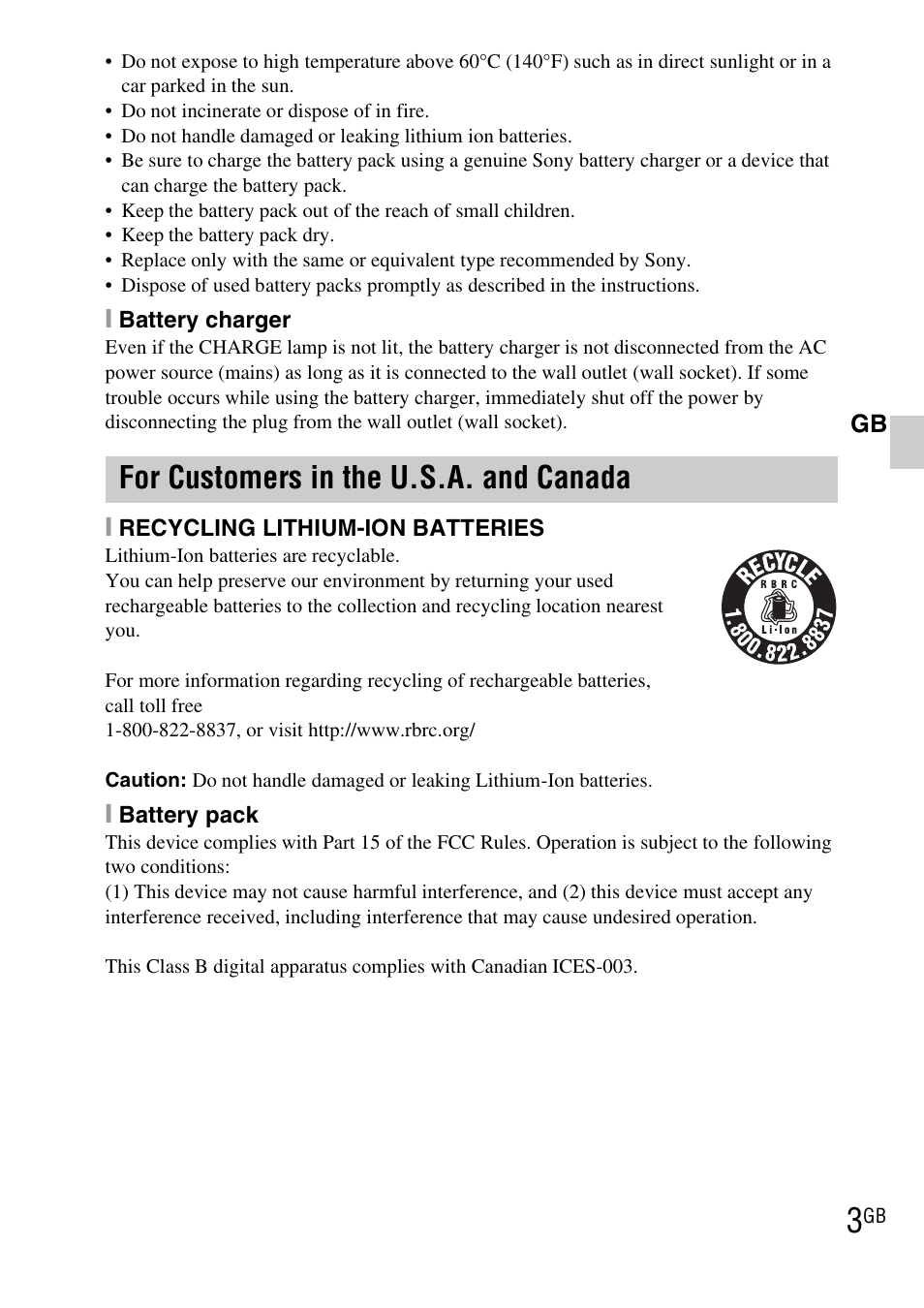 For customers in the u.s.a. and canada | Sony DSC-TX7 User Manual | Page 3 / 64