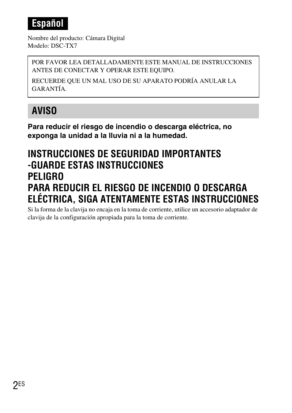 Español, Aviso | Sony DSC-TX7 User Manual | Page 32 / 64