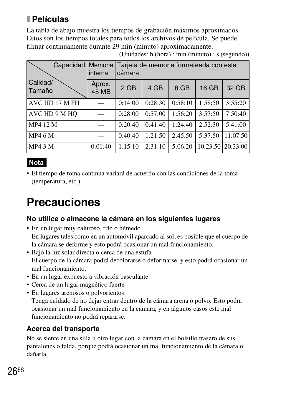 Precauciones, Xpelículas | Sony DSC-TX7 User Manual | Page 56 / 64