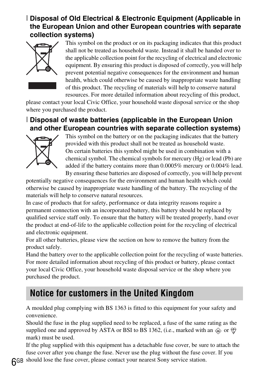 Notice for customers in the united kingdom | Sony DSC-TX7 User Manual | Page 6 / 64