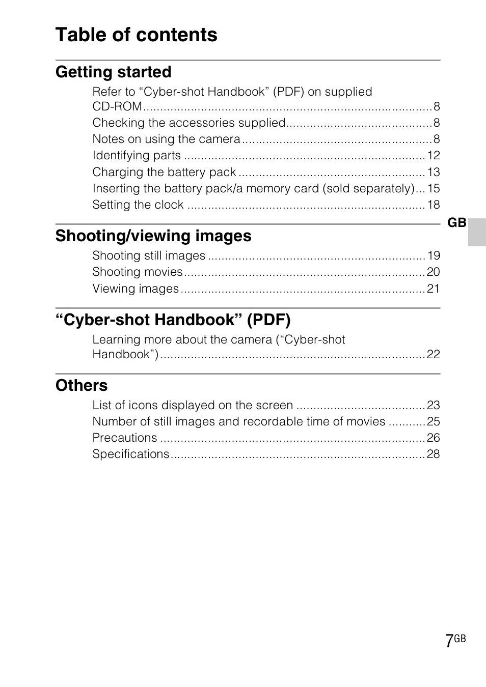 Sony DSC-TX7 User Manual | Page 7 / 64