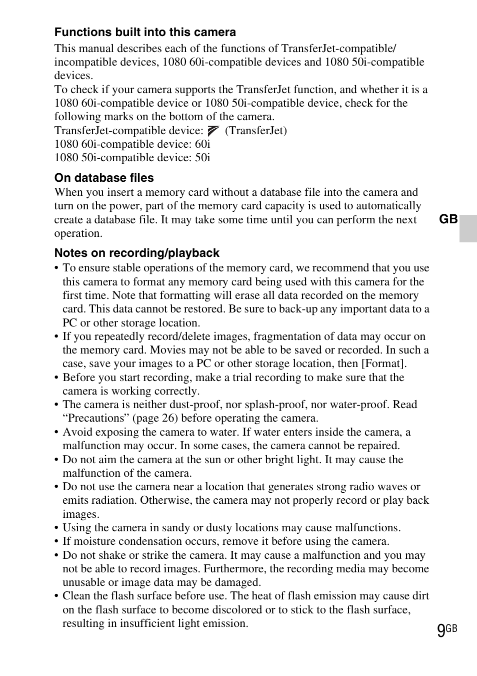 Sony DSC-TX7 User Manual | Page 9 / 64