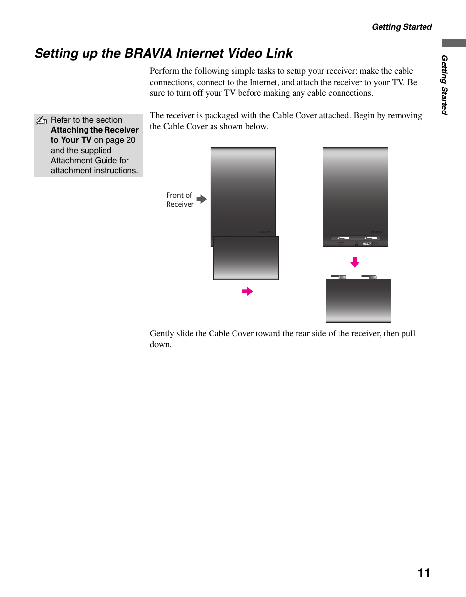 Setting up the bravia internet video link, Getting started | Sony KDL-40WL140 User Manual | Page 11 / 48