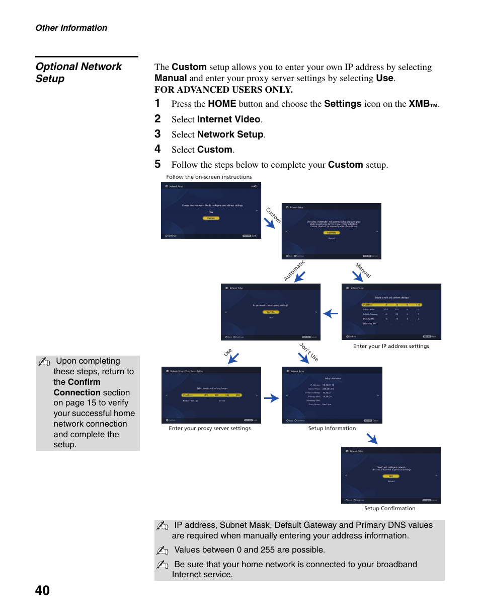 Optional network setup | Sony KDL-40WL140 User Manual | Page 40 / 48