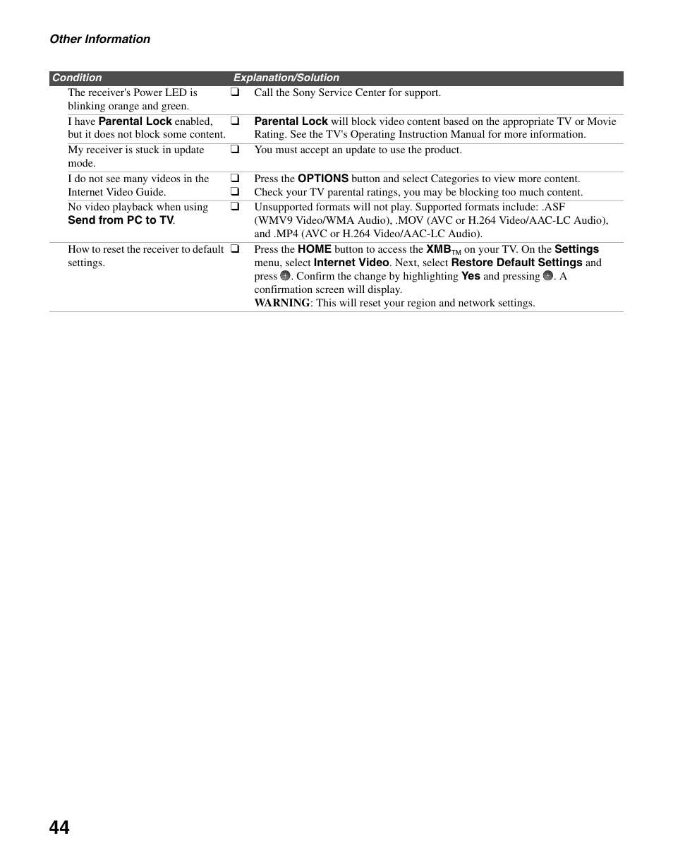Sony KDL-40WL140 User Manual | Page 44 / 48