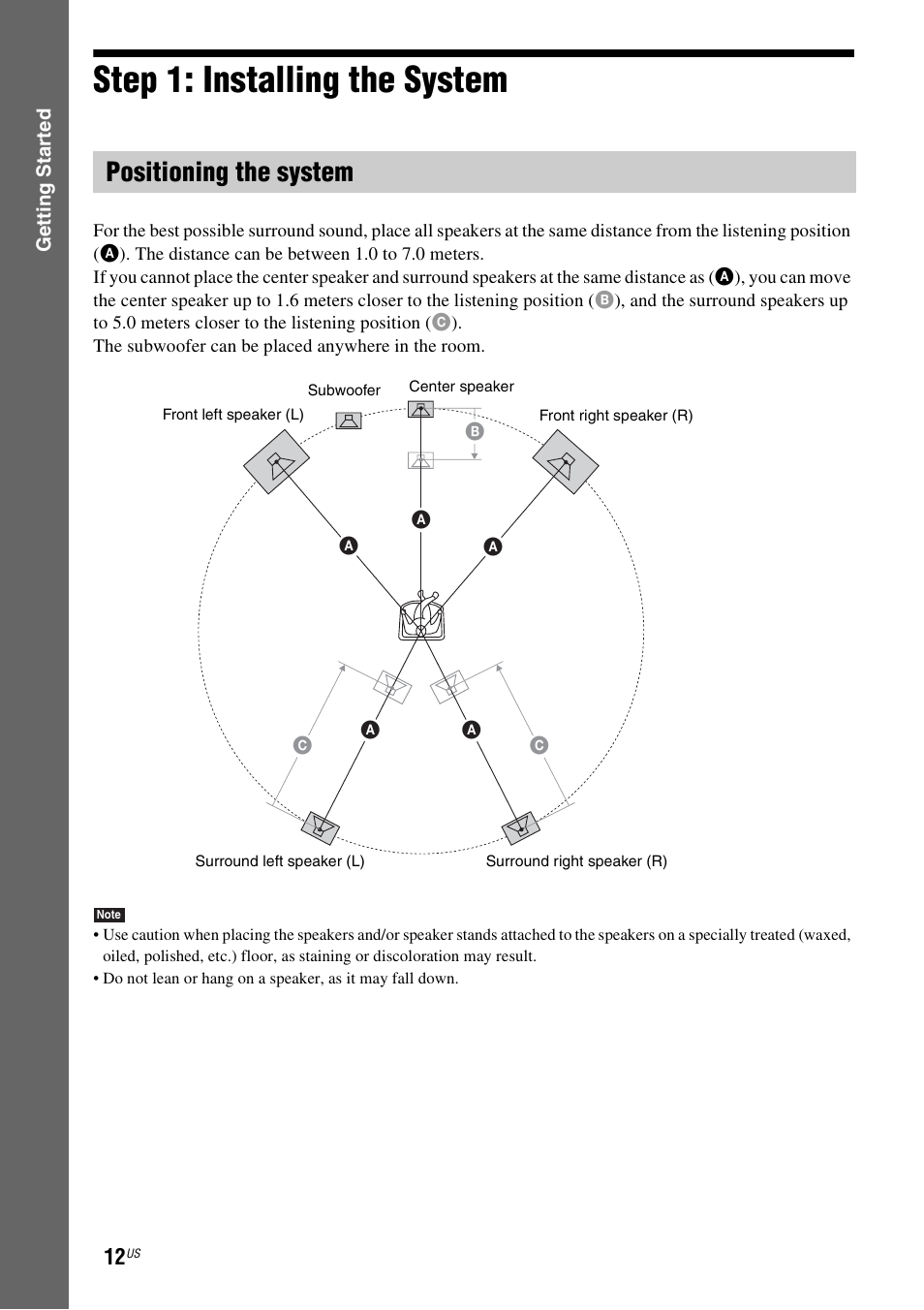 Step 1: installing the system, Positioning the system | Sony DAV-HDX287WC User Manual | Page 12 / 100