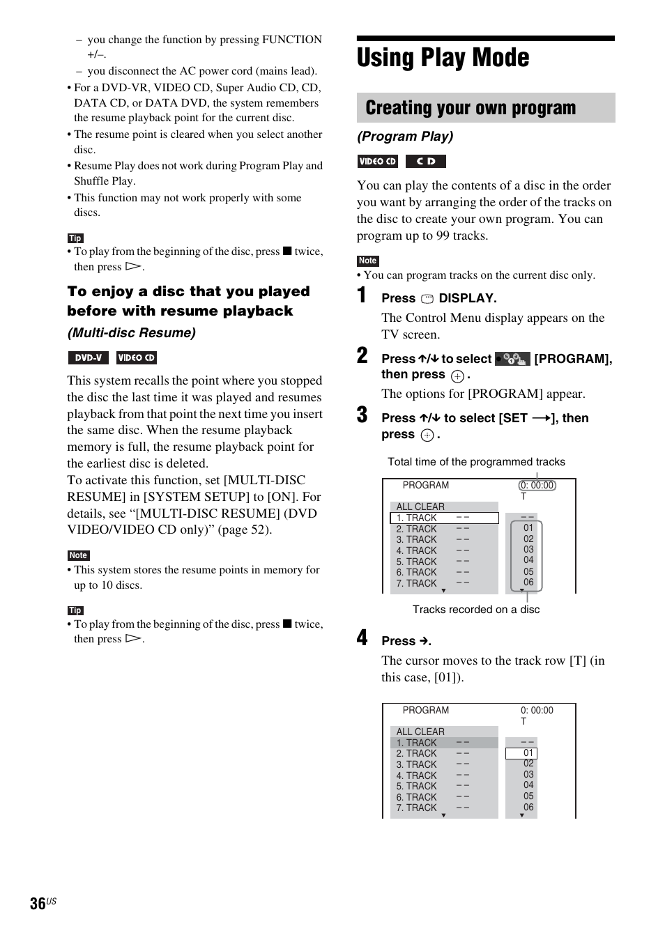 Using play mode, Creating your own program | Sony DAV-HDX287WC User Manual | Page 36 / 100