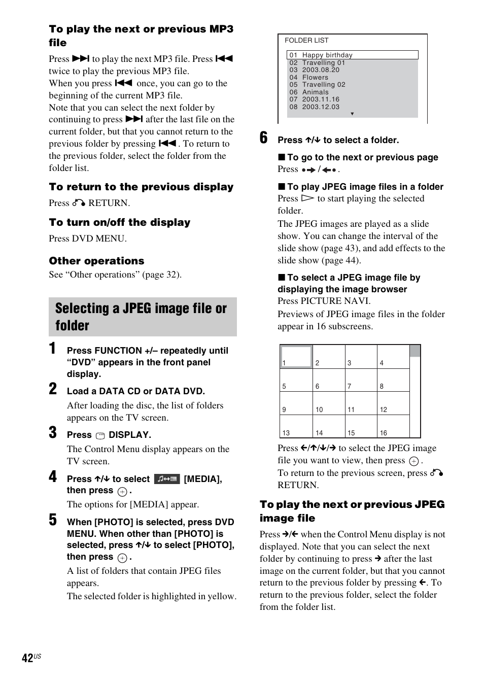 Selecting a jpeg image file or folder | Sony DAV-HDX287WC User Manual | Page 42 / 100