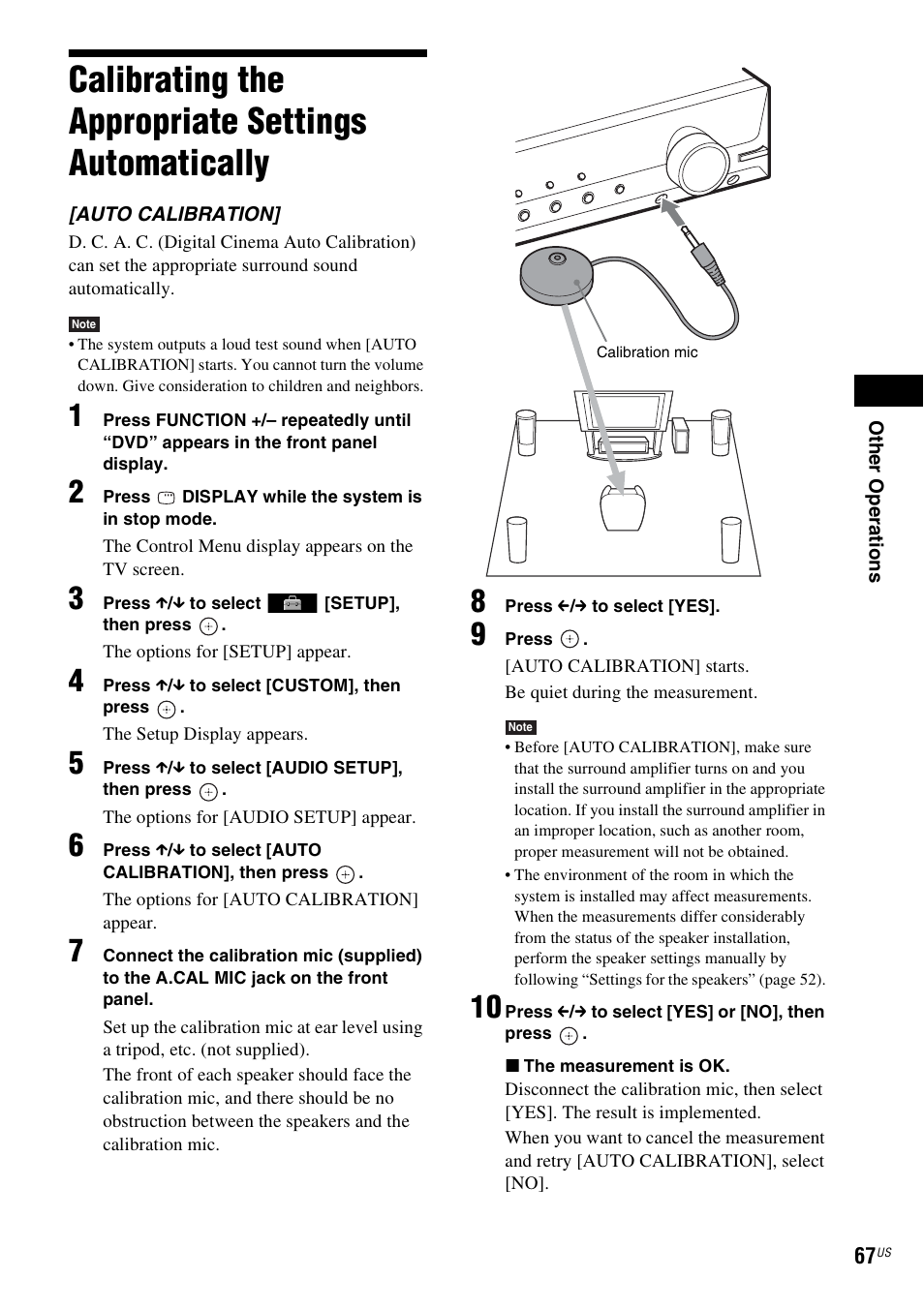 Calibrating the appropriate settings automatically, Calibrating the appropriate settings, Automatically | Sony DAV-HDX287WC User Manual | Page 67 / 100