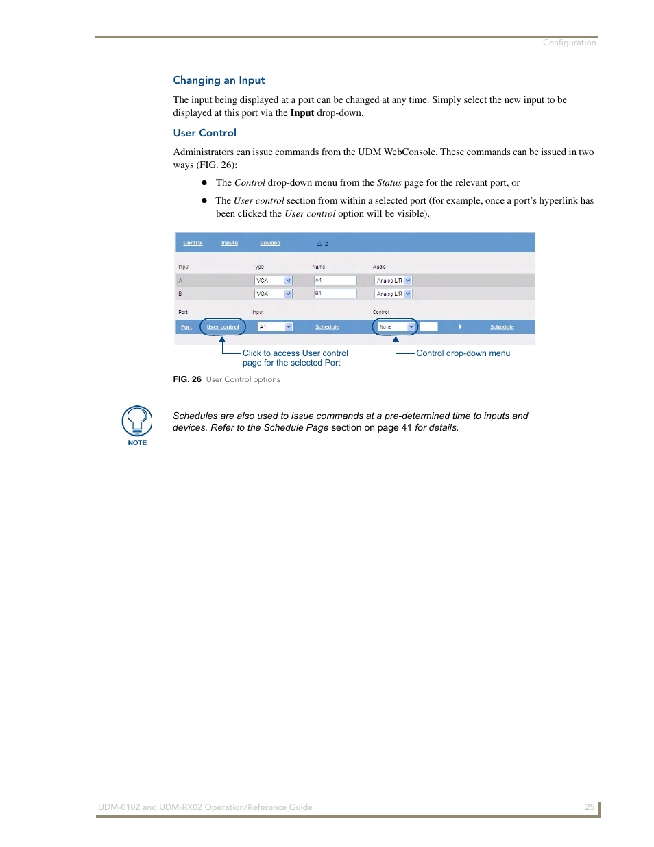 Changing an input, User control | AMX UDM-0102 User Manual | Page 37 / 82