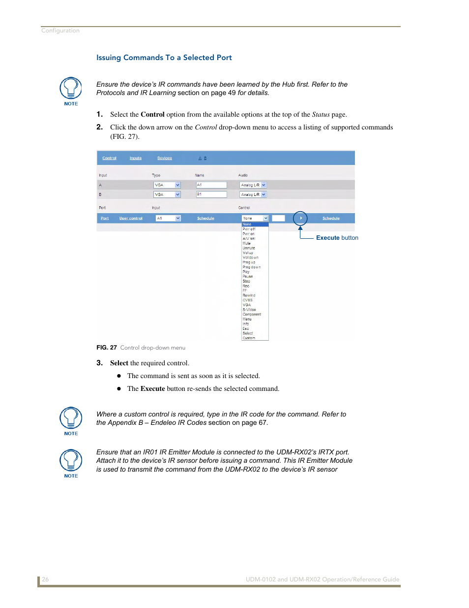 Issuing commands to a selected port | AMX UDM-0102 User Manual | Page 38 / 82