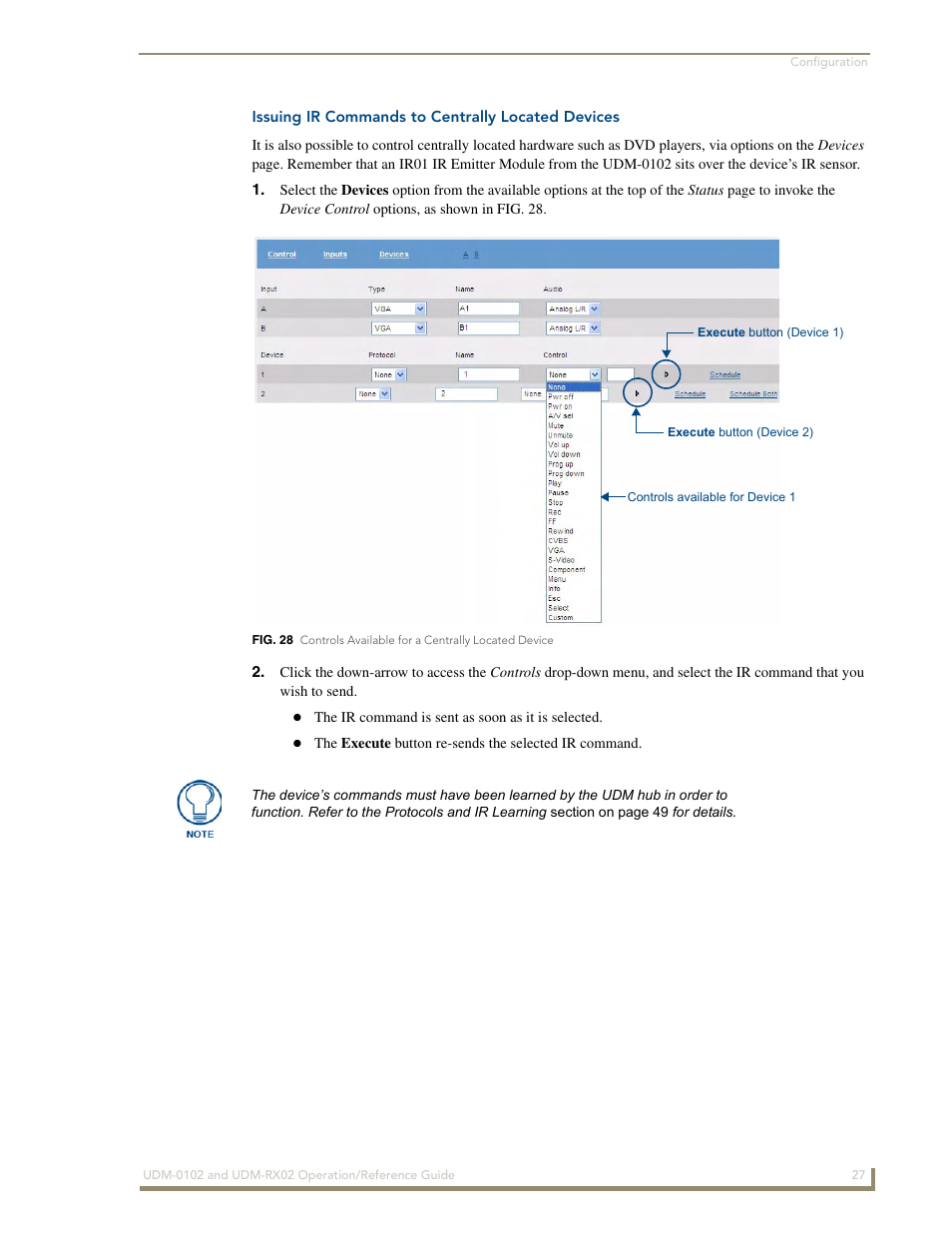 Issuing ir commands to centrally located devices | AMX UDM-0102 User Manual | Page 39 / 82