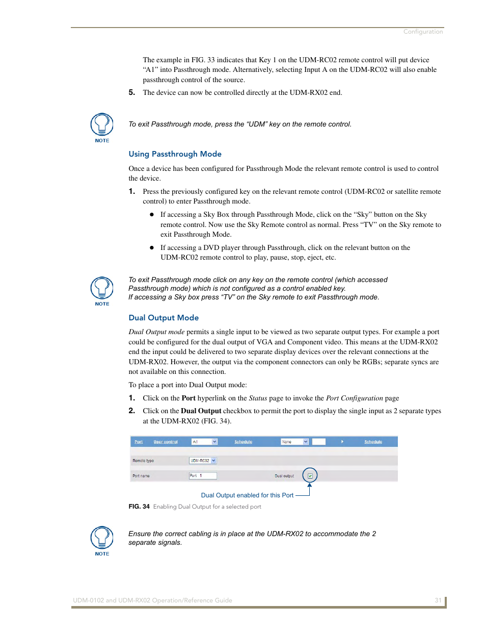 Using passthrough mode, Dual output mode | AMX UDM-0102 User Manual | Page 43 / 82