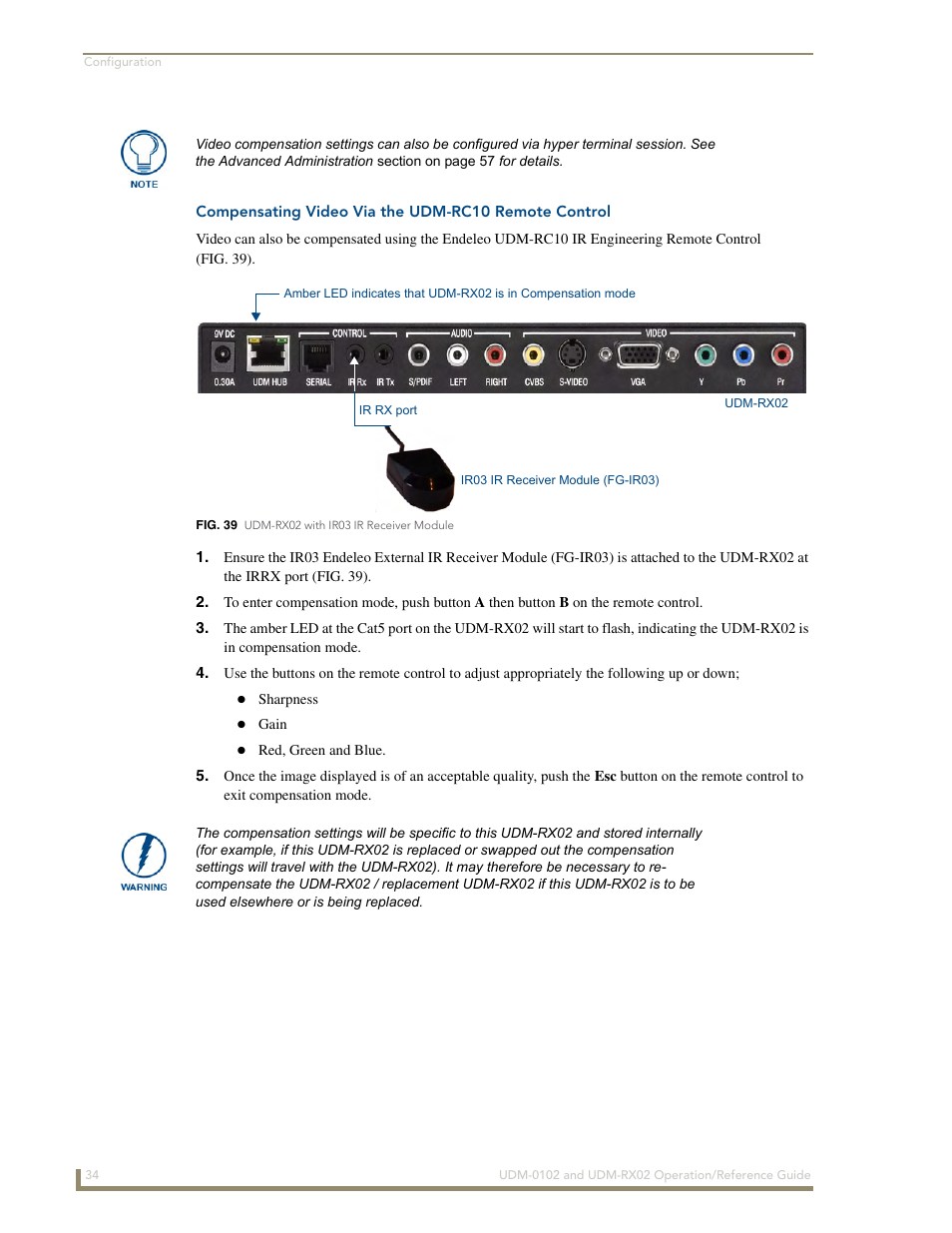 Compensating video via the udm-rc10 remote control | AMX UDM-0102 User Manual | Page 46 / 82