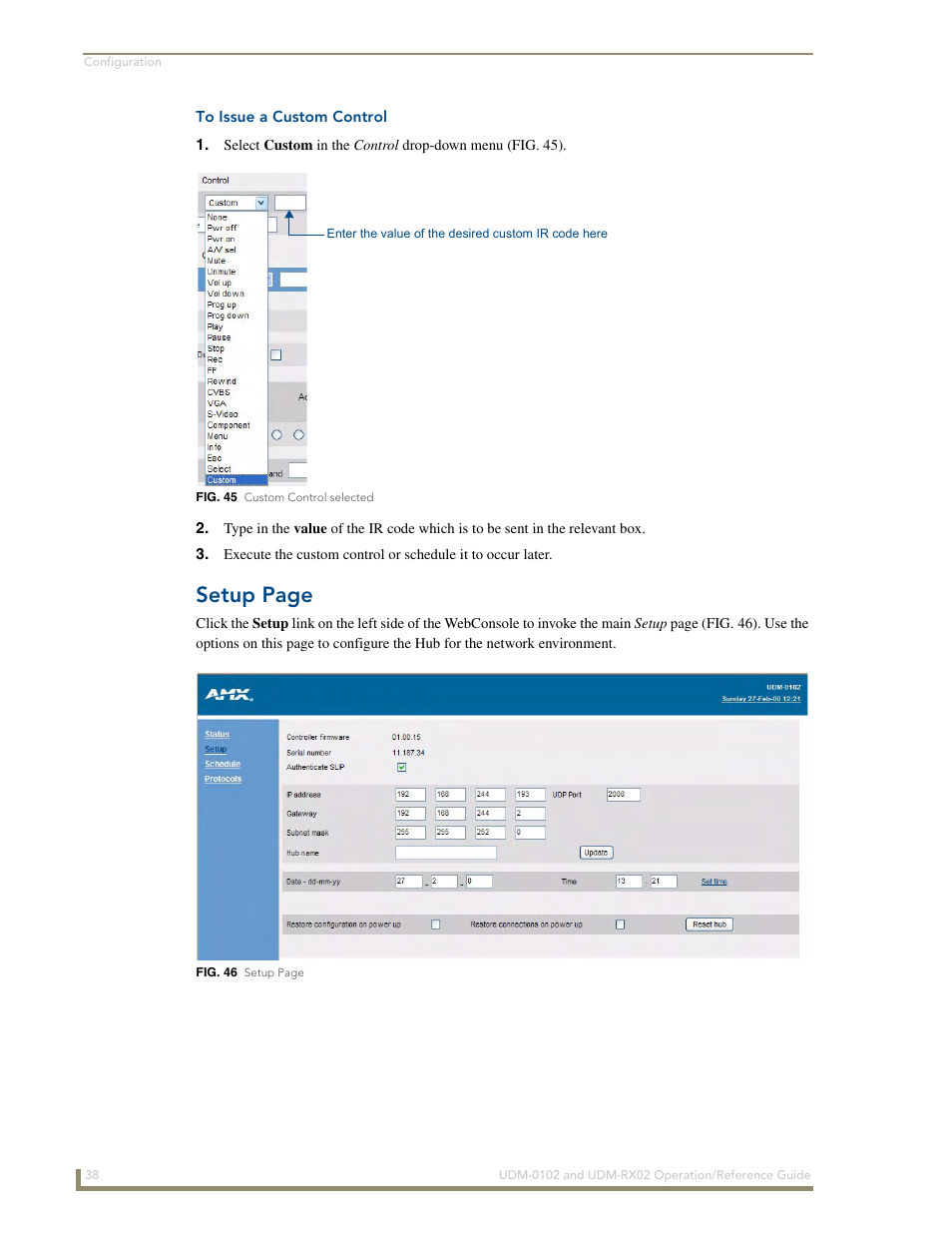 To issue a custom control, Setup page | AMX UDM-0102 User Manual | Page 50 / 82