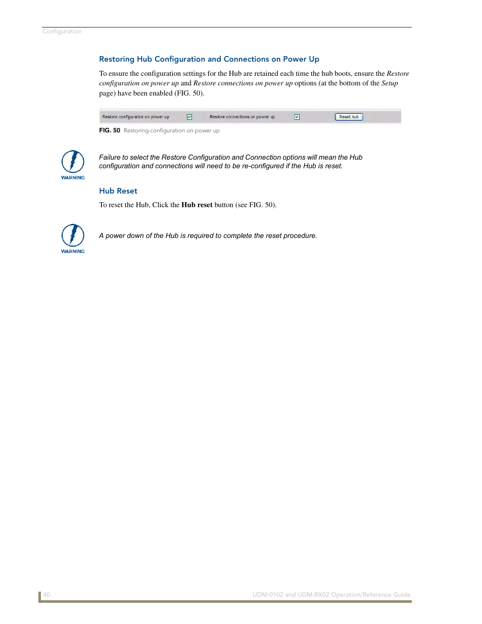 Hub reset | AMX UDM-0102 User Manual | Page 52 / 82