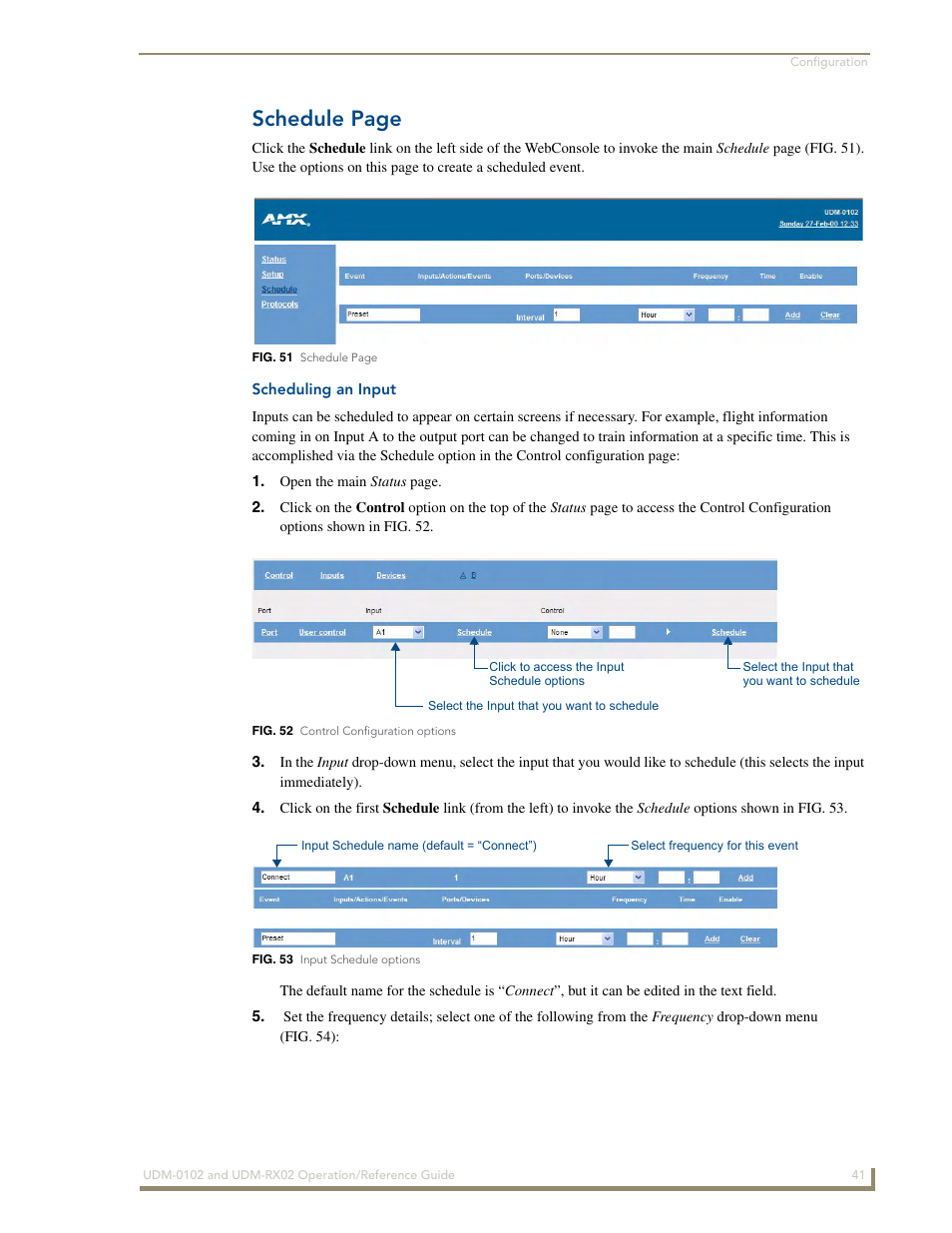 Scheduling an input, Schedule page | AMX UDM-0102 User Manual | Page 53 / 82