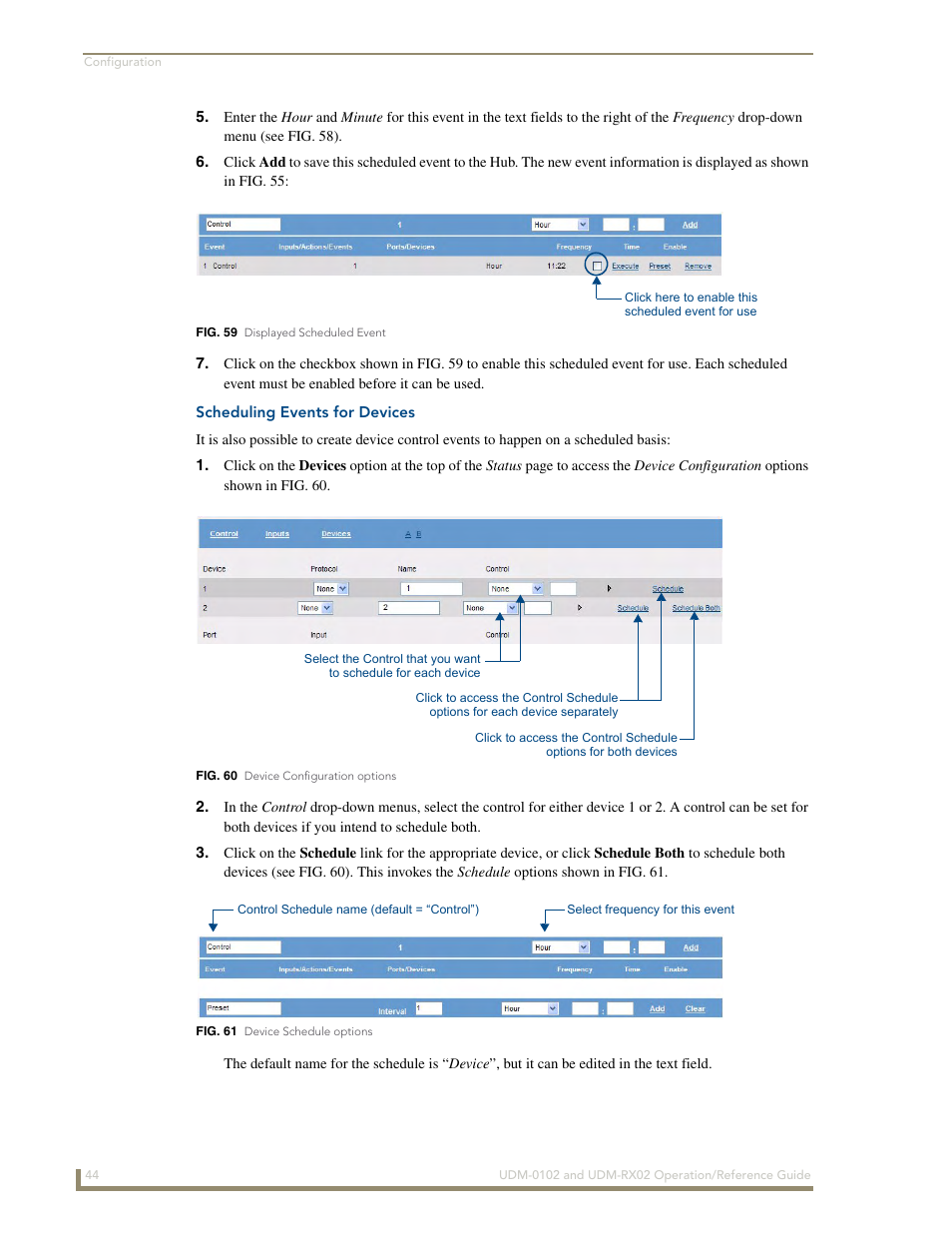 Scheduling events for devices | AMX UDM-0102 User Manual | Page 56 / 82