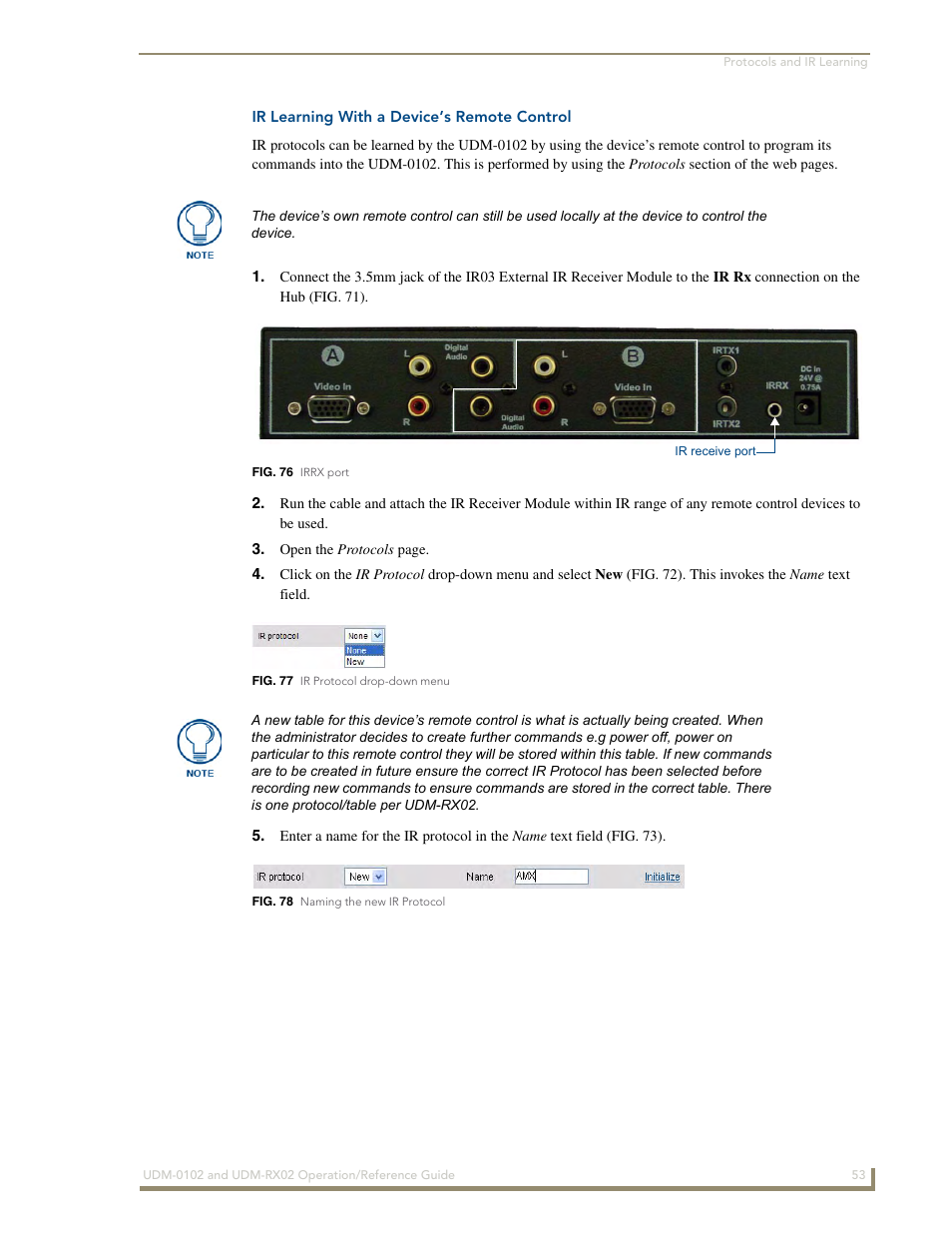 Ir learning with a device’s remote control | AMX UDM-0102 User Manual | Page 65 / 82