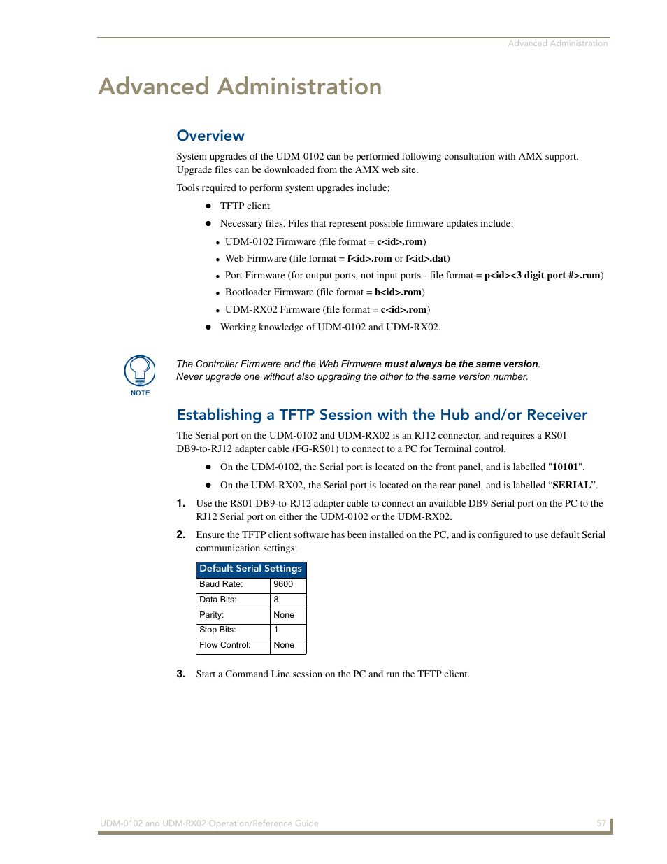 Advanced administration, Overview | AMX UDM-0102 User Manual | Page 69 / 82