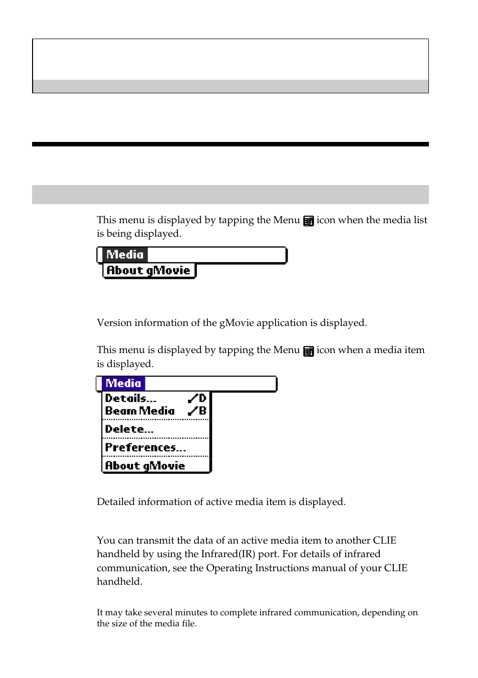 Miscellaneous, Menu commands, Media menu | Sony PEG-S320 User Manual | Page 9 / 14