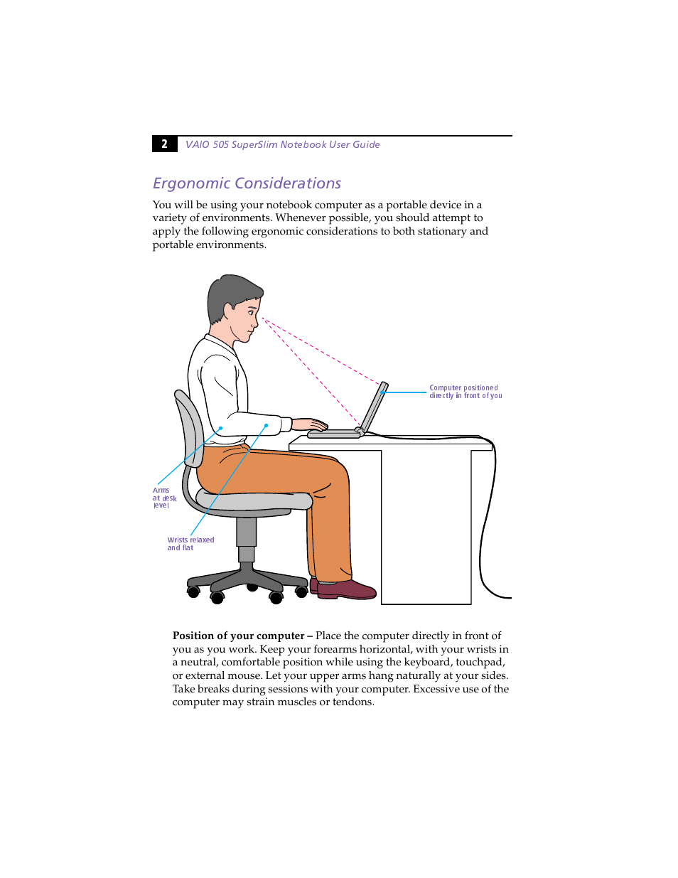 Ergonomic considerations | Sony PCG-505F User Manual | Page 14 / 118