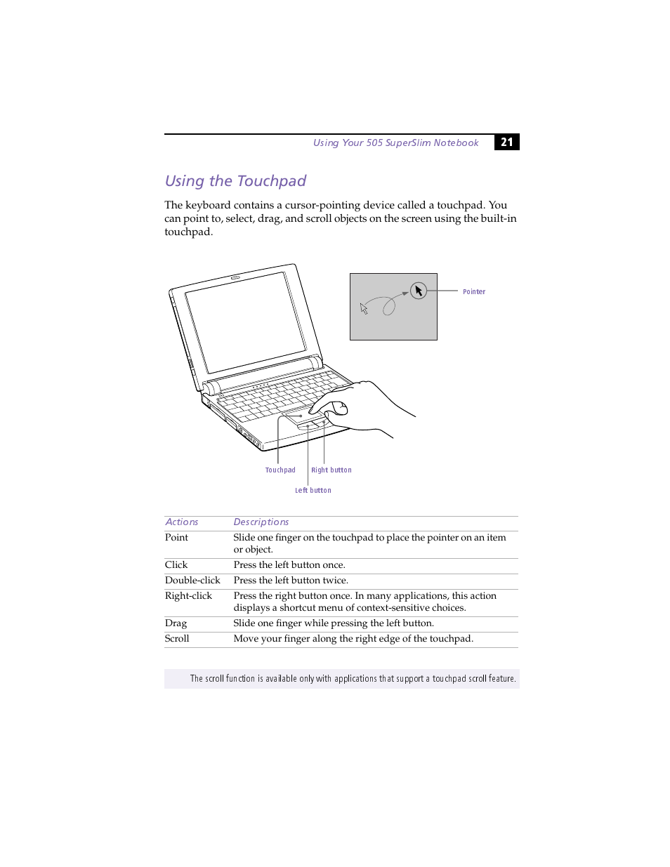 Using the touchpad | Sony PCG-505F User Manual | Page 33 / 118