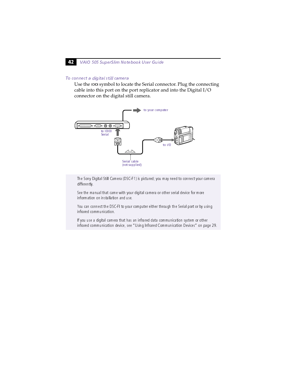 To connect a digital still camera | Sony PCG-505F User Manual | Page 54 / 118