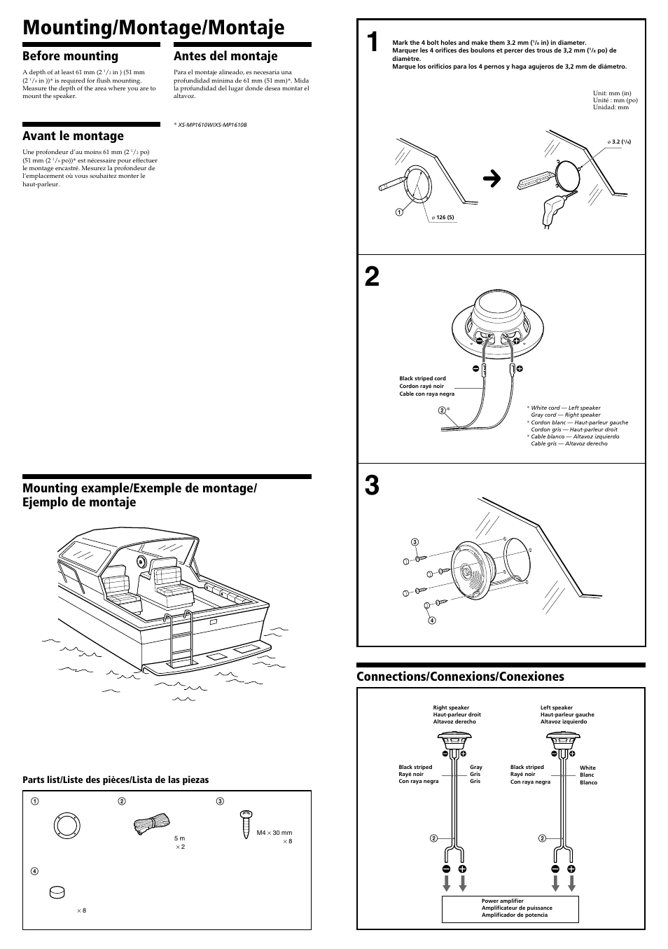 Mounting/montage/montaje, Before mounting, Avant le montage | Antes del montaje | Sony XS-MP1620B User Manual | Page 2 / 2