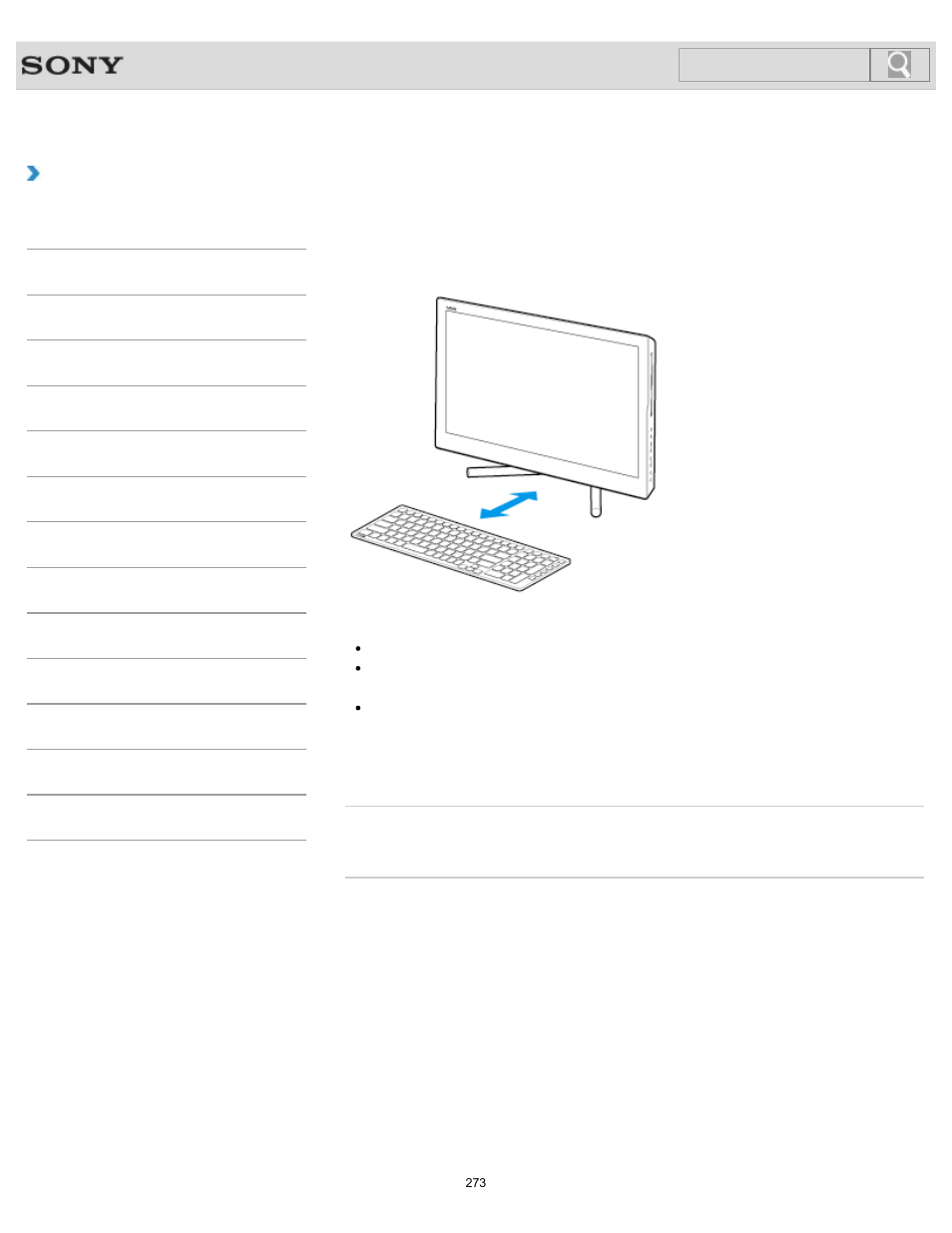 About the usage environment for the keyboard, How to use, Search | Sony SVL241290X User Manual | Page 273 / 535