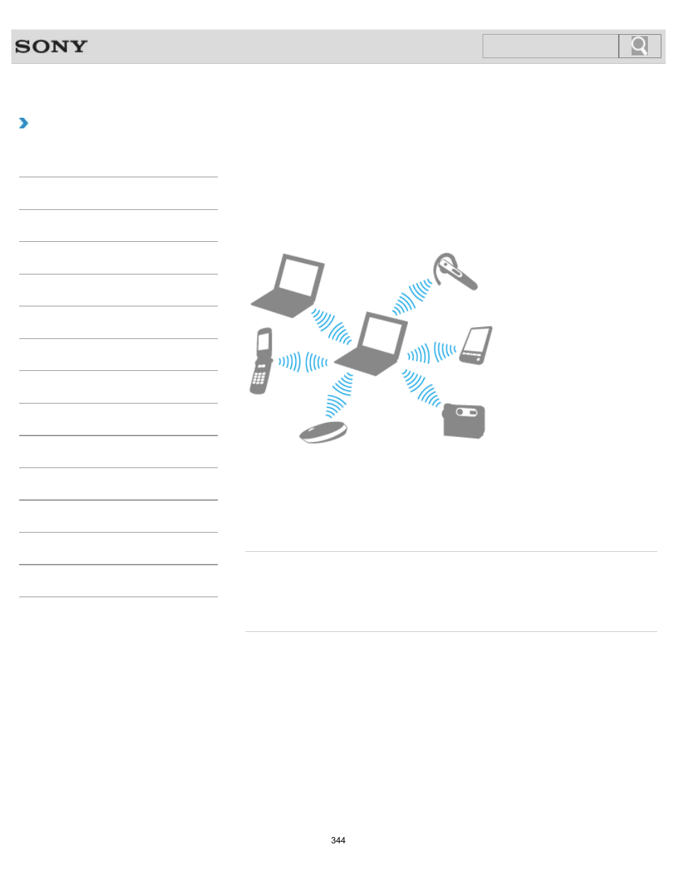 About the bluetooth(r) function, How to use, Search | Sony SVL241290X User Manual | Page 344 / 535